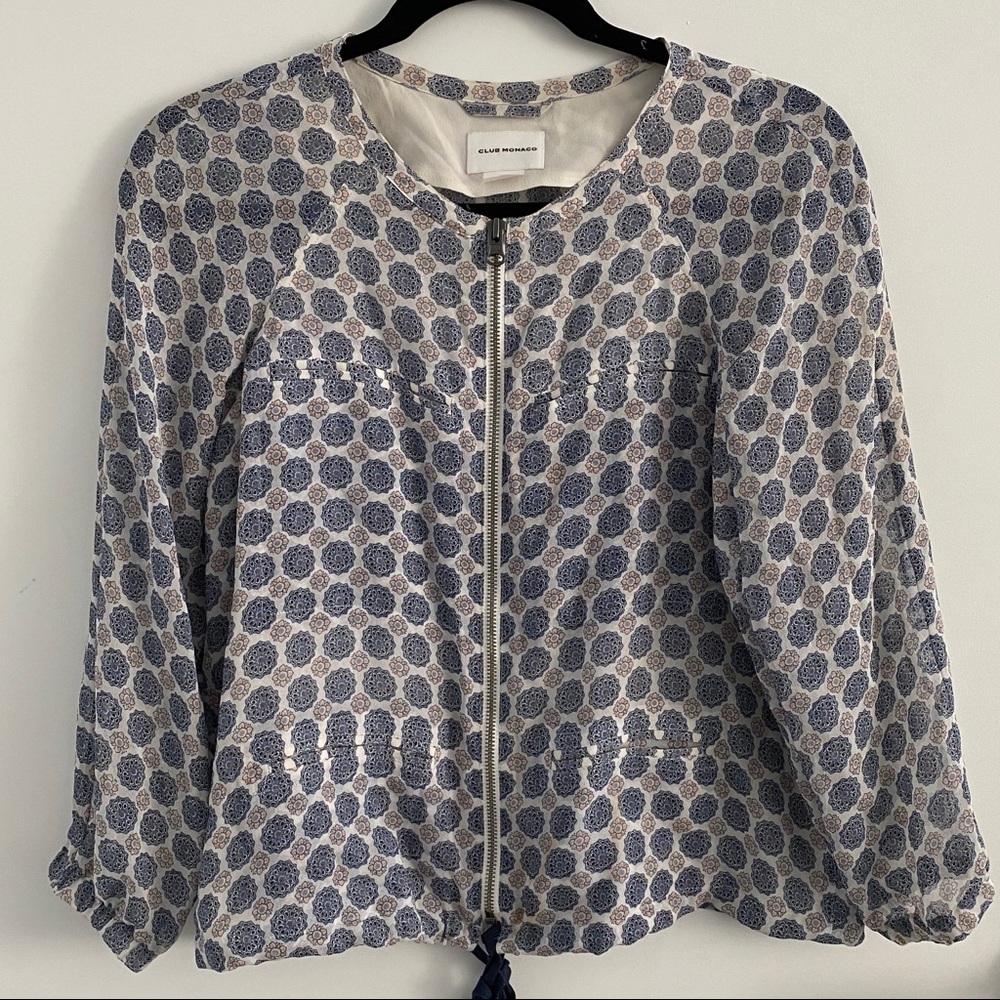 Blue and Pink Silk Club Monaco Bomber Jacket